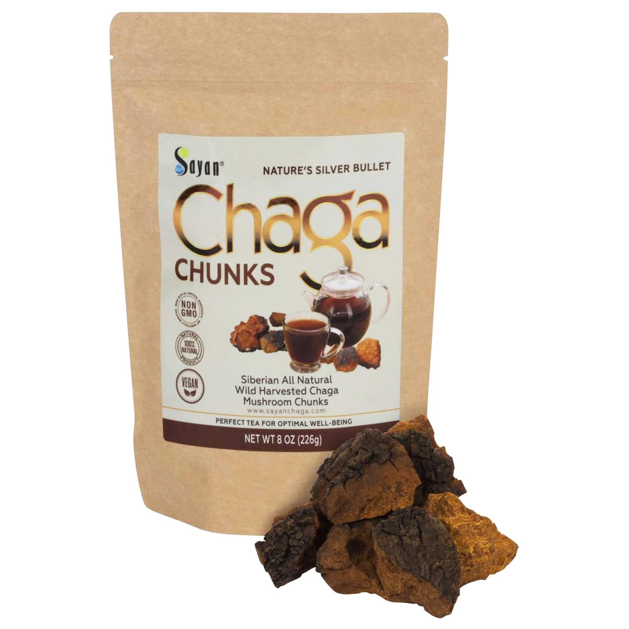 Sponsored Ad - Siberian Pure Raw Chaga Mushroom Chunks for Immune Support, Focus and Digestive Health - 8 Oz / 223 g Premium Wild-Harvested Antioxidant Tea with Black Top Crust - Non-GMO