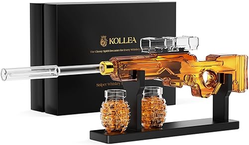 Regalos de cumpleaños para hombres, papá, juegos de decantadores de whisky Kollea Gun para hombres con 2 vasos de granada y alcance desmontable,