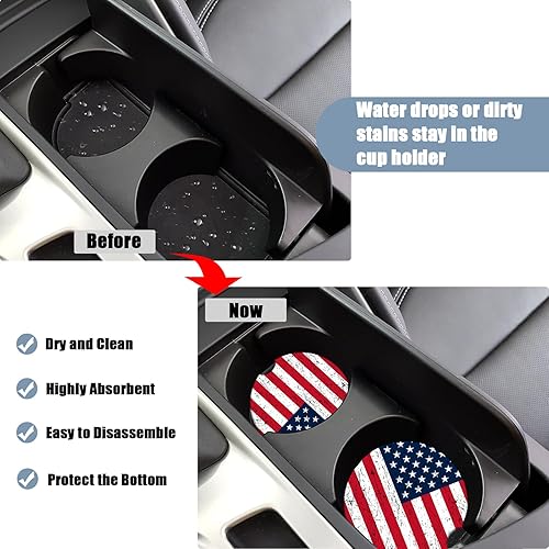 Miniatura 4 de Posavasos para automóvil, posavasos de cerámica absorbente con bandera estadounidense, posavasos para portavasos de automóvil, accesorios de Bandera