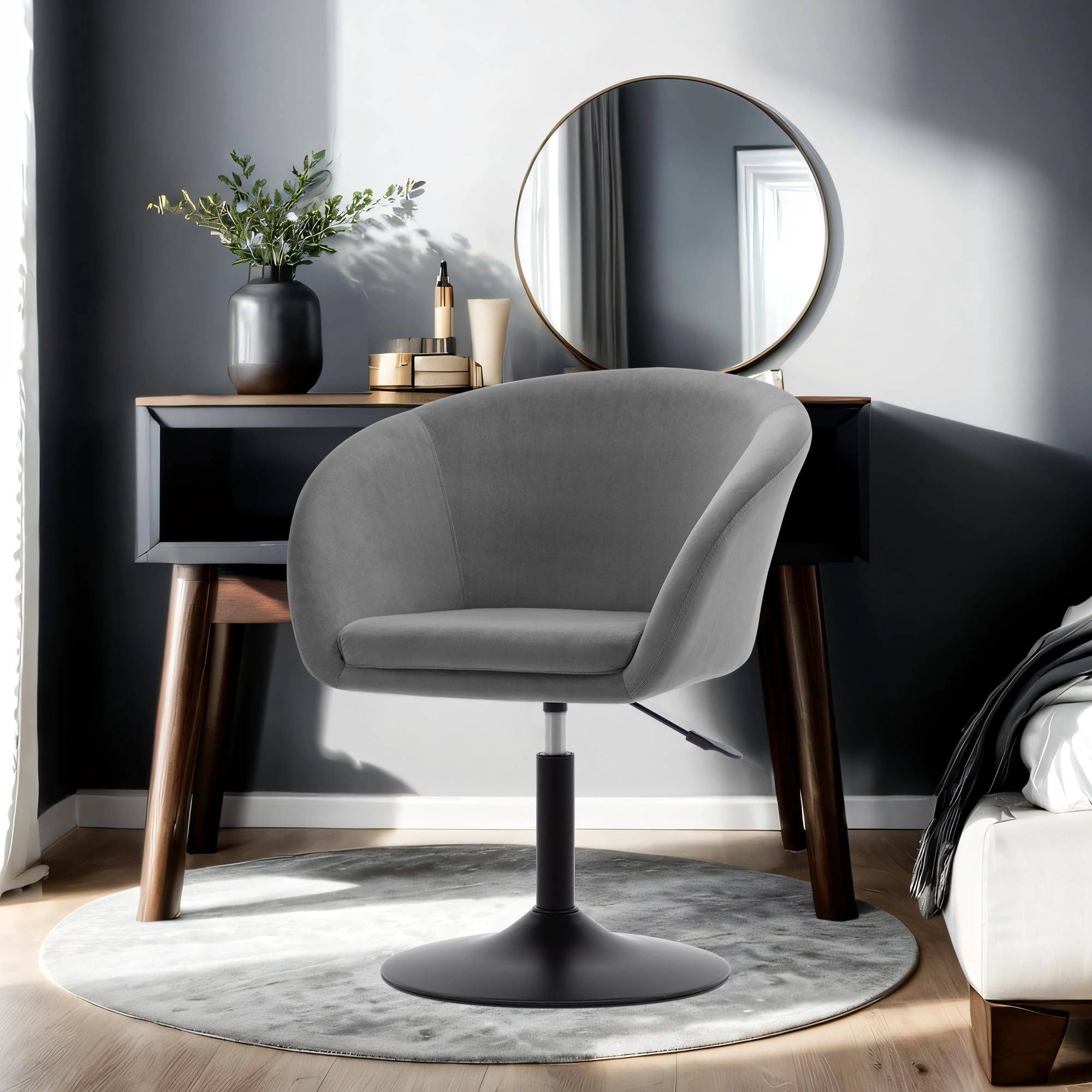 Duhome Schminkstuhl Höhenverstellbar, Lounge Sessel aus Samt Drehbar Cocktailsessel Drehstuhl mit Armlehne für Wohnzimmer Esszimmer Schlafzimmer, Grau