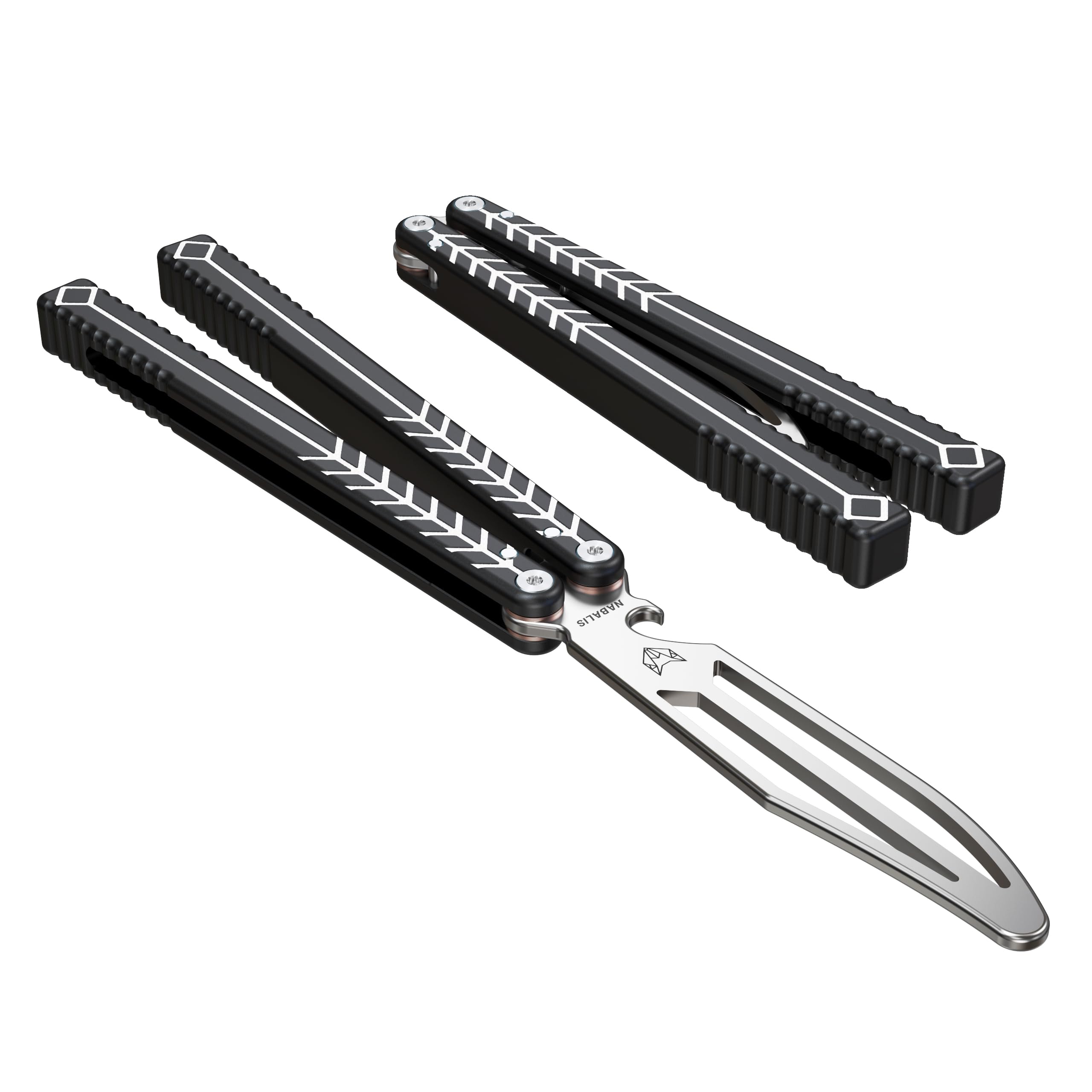 Nabalis X Will Hirsch Vulp Knife Balisong Trainer 6061 Aluminum Channel Handle With Zen Pins, Vulp-Black