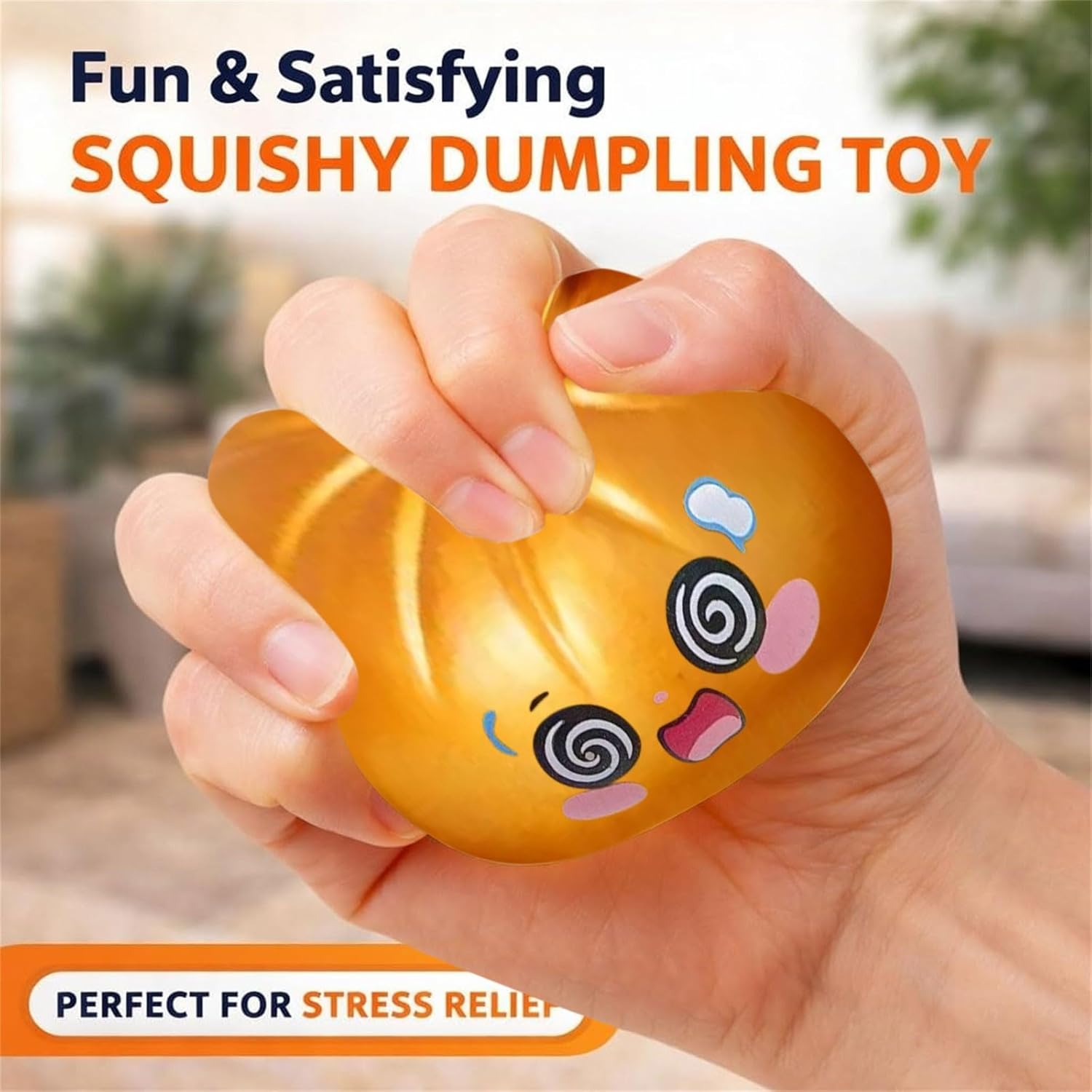 Glitter Dumpling Squeeze Ornament, Novelty Stress Ball in Box, Anxiety Relief Squishy Set for Adults, Squeeze Decompression Toy Unique Gifts for Office Desk Decor (Blue)