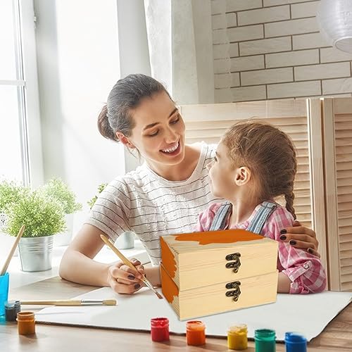 Miniatura 5 de DAJAVE Paquete de 4 cajas de madera sin terminar, caja de madera de 7 x 5 x 2 pulgadas con tapa con bisagras, pequeñas cajas de madera de pino