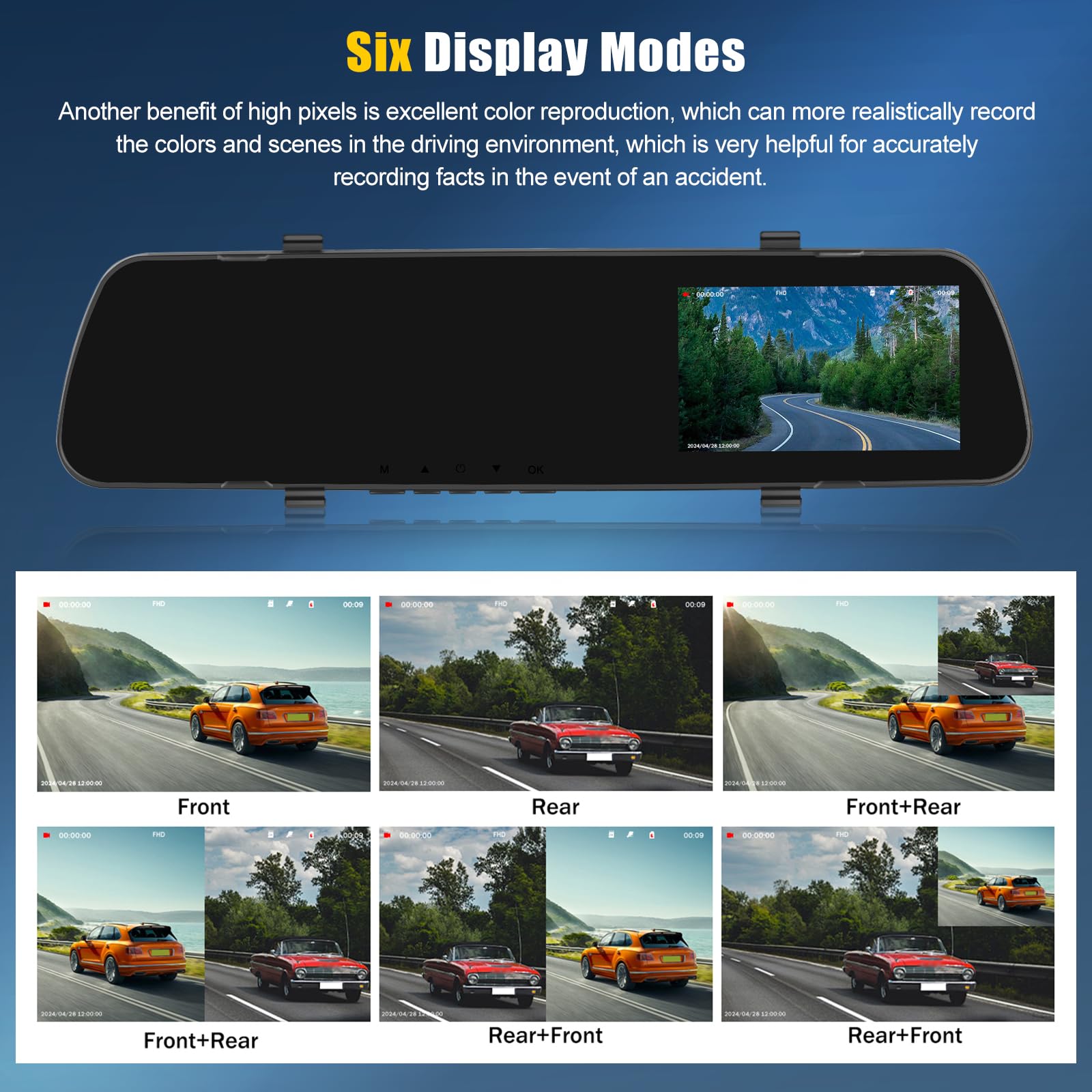 OiLiehu Cámara Salpicadero 1080P HD con Pantalla Táctil 4,0 Pulgadas, 480P Cámara Visión Trasera, Grabación en Bucle, Asistente de Marcha Atrás, Detección de Movimiento, Rotación de Lentes