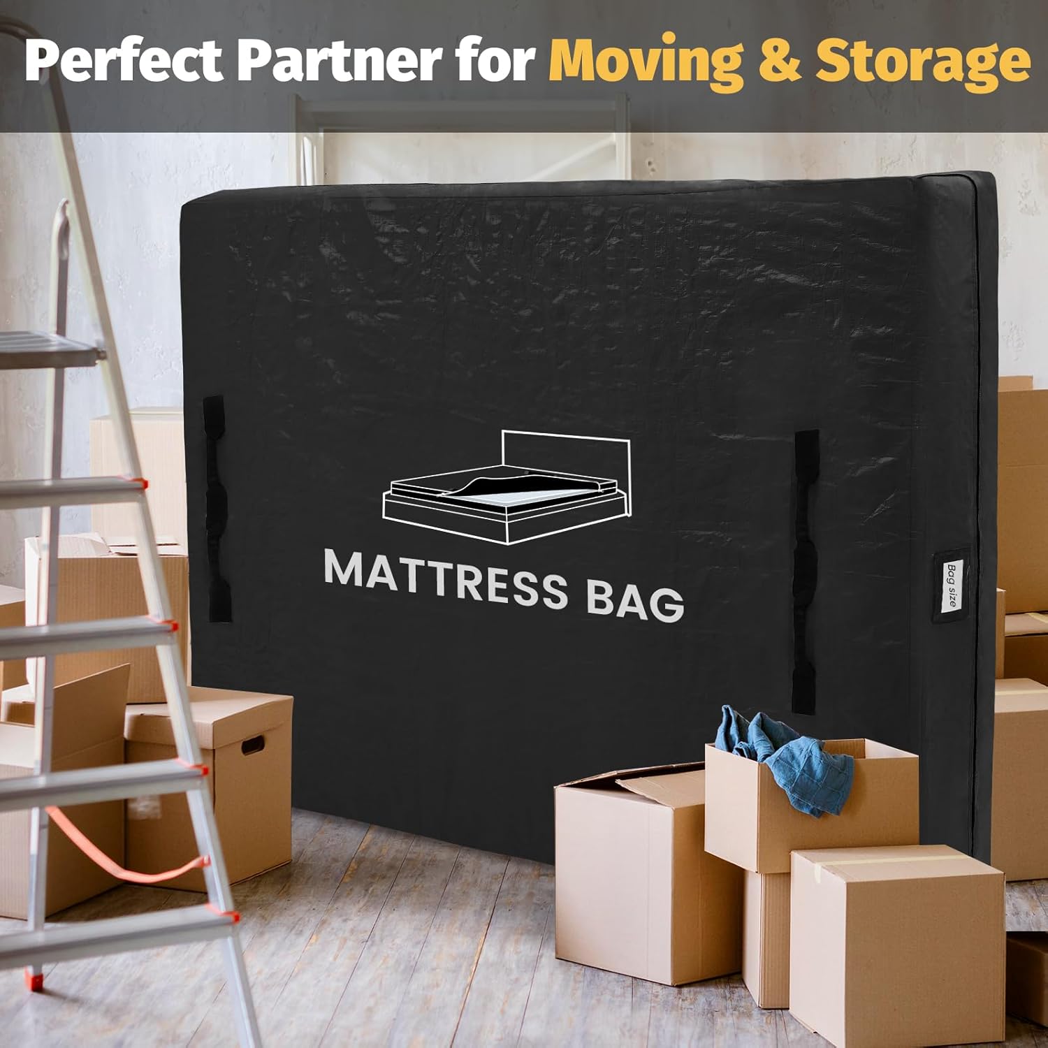 Mattress Bags for Moving, BETU Mattress Protector Waterproof Mattress Cover Crib Size Storage Bags with 8 Heavy-Duty Handles and Zipper for Bed Extra Thick Large Reusable (52"x28"x6.5" Black)