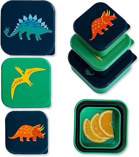 Wildkin Contenedores de comida anidables para niños, apilables, herméticos y aptos para lavavajillas, juego de 3 dinosaurios jurásicos