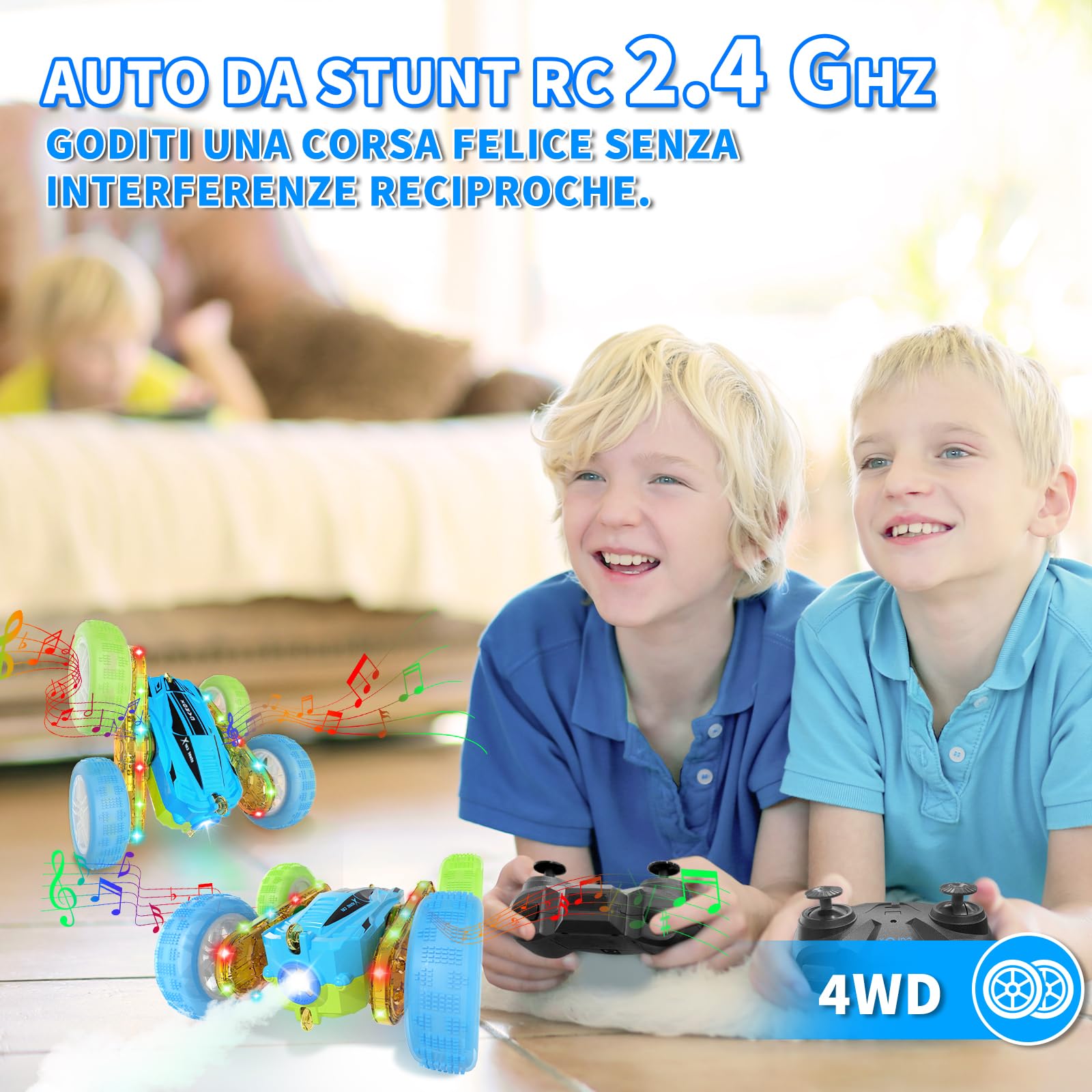 CYLION Macchina Telecomandata per Bambini, 2.4GHz 4WD Macchina Telecomandata Flip Doppio Laterale a 360° Radiocomandata per 4 5 6 7 8 9 10 12 Bambini