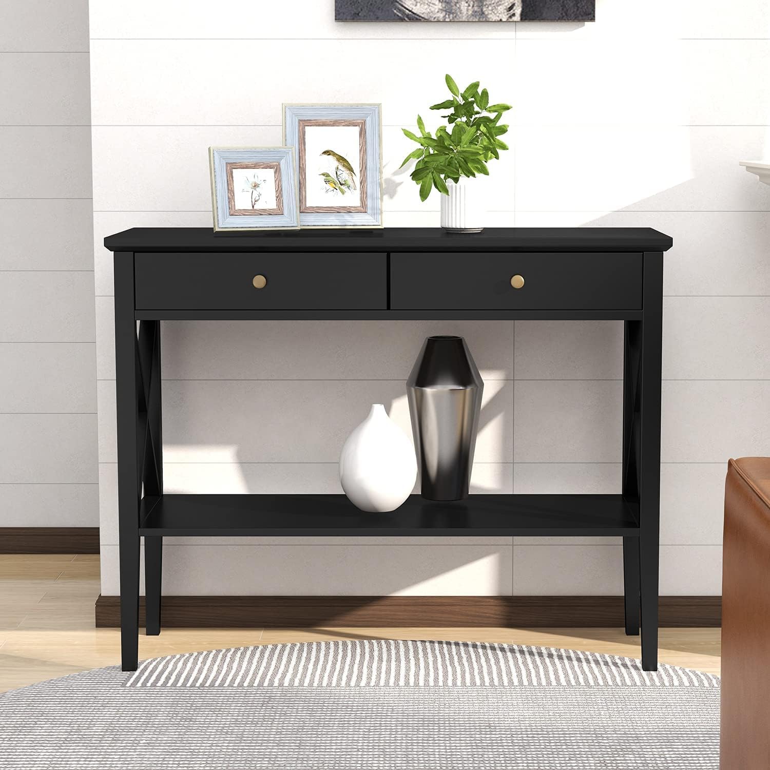ChooChoo Oxford Console Table with 2 Drawers, Sofa Table Narrow for Entryway, Black : Home & Kitchen