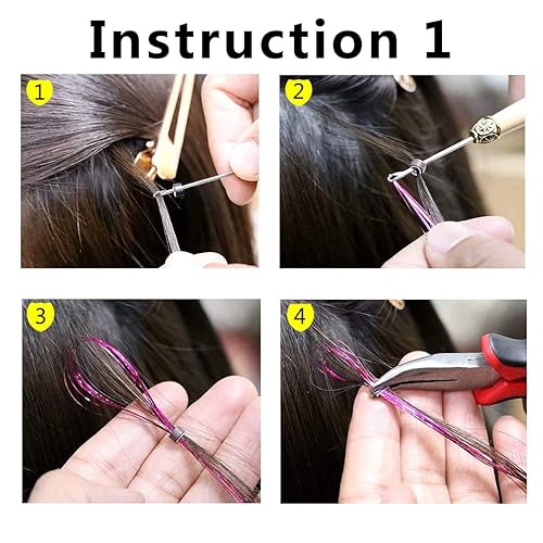 Miniatura 6 de Tracy Extensiones de cabello de oropel coloridas de 47 pulgadas, 800 hebras para mujeres y niñas, cabello sintético de oropel resistente al calor,