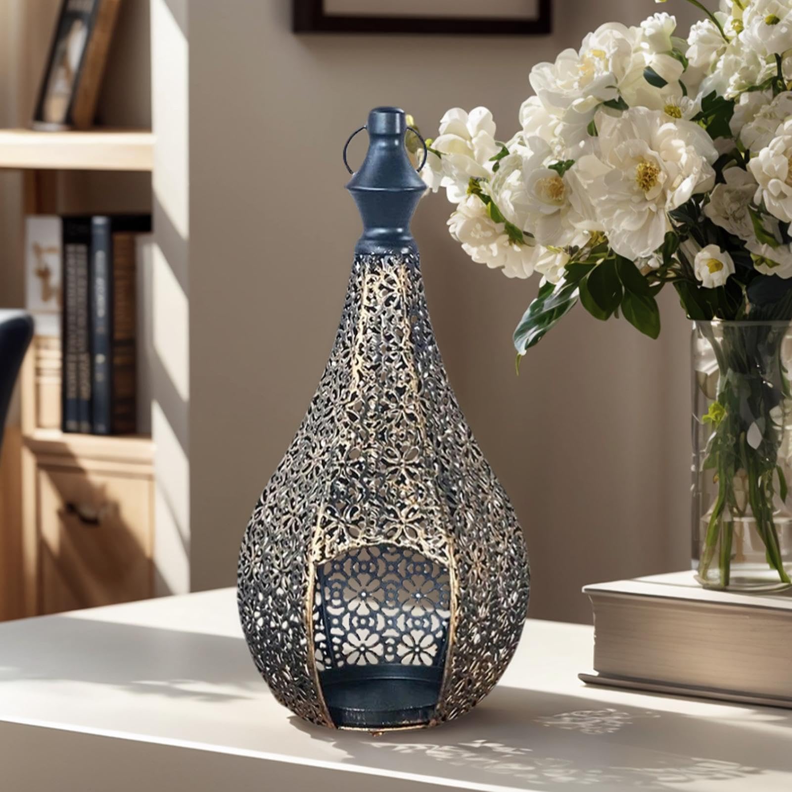 Lanterna marocchina in metallo: portacandela per e balcone, suggestivo gioco di , portacandele bohémien per esterni e interni, decorazione orientale da appendere, 30 cm