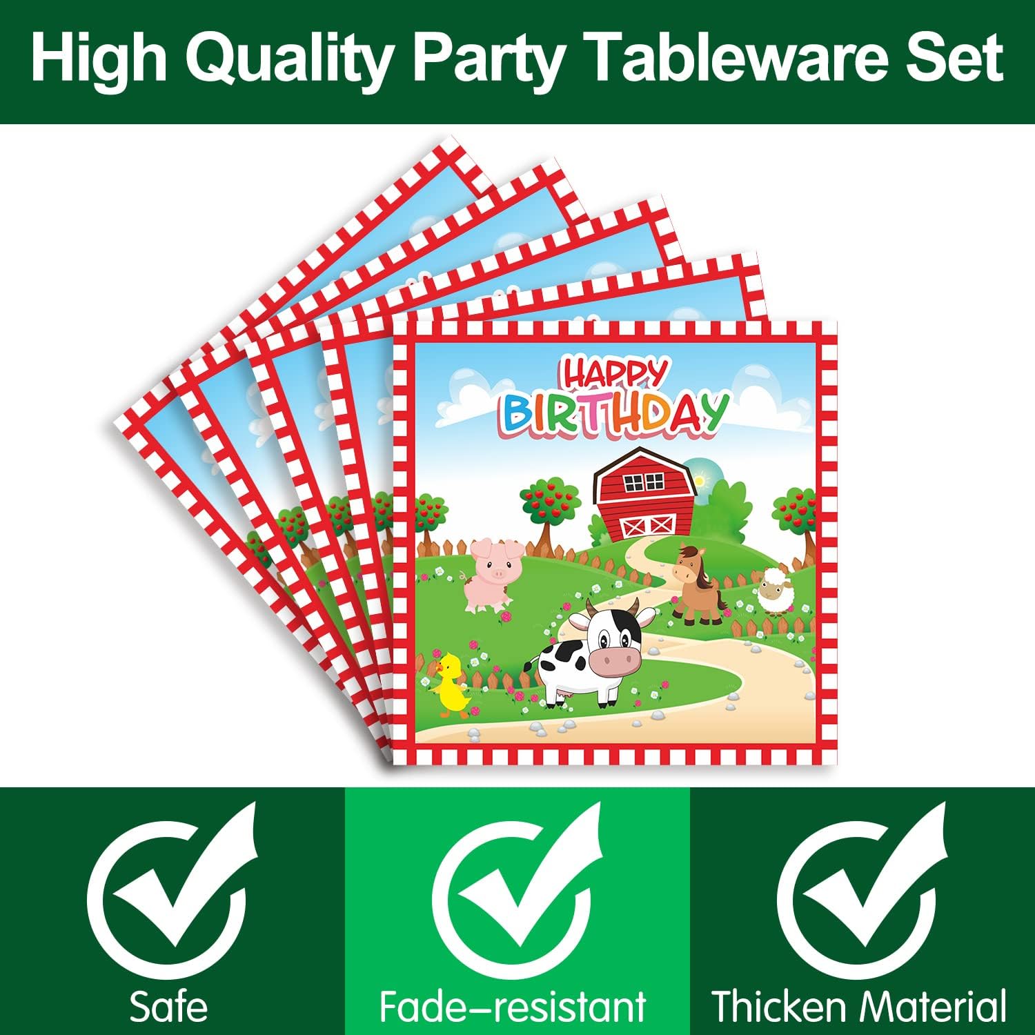 Farm Birthday Party Supplies Tableware Set - Farm Animal Party Decorations Include Dinner Plates, Cups, Napkins, Cutlery, Farm House Animal Barnyard Theme Party Supplies | Serves 24 - Image 3
