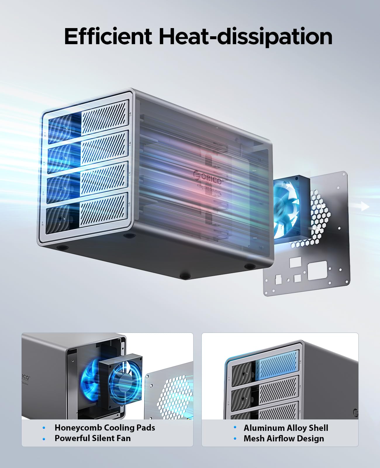 ORICO Docking Station per Disco Rigido Alluminio da 3,5 Pollici SATA a USB 3.0, 4 Slot per SSD/HDD, con Alimentatore e Ventola, Supporta RAID 0/1/5/10 (9848RU3)