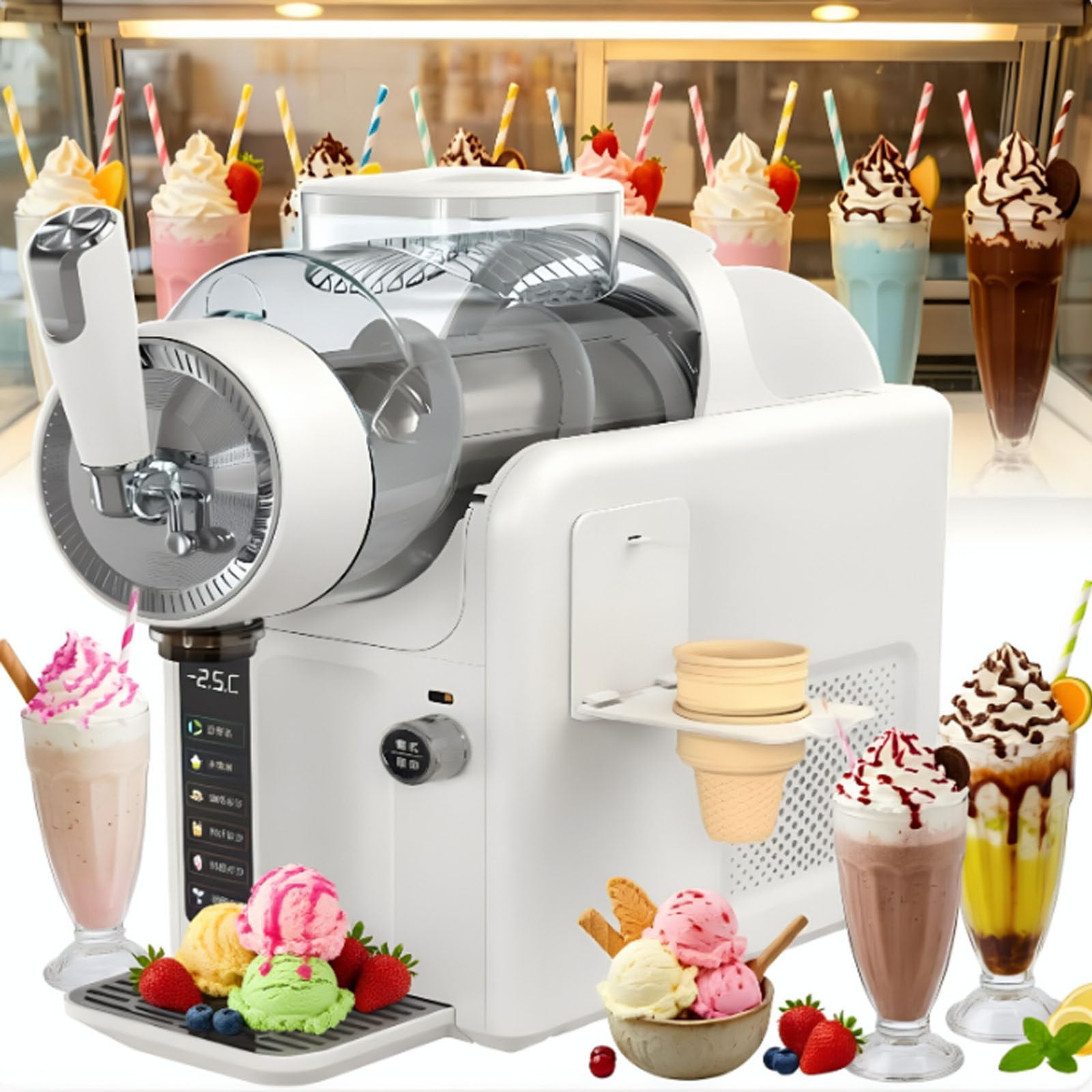 smafoseedding Commercial Slushy Maker Machine,185w Slushy Machine For Slushies & Cold Drinks, 2000ml 5 In 1 Soft Serve Ice Cream Device With Automatic Clean, 12h Continuous Use For Food Trucks White