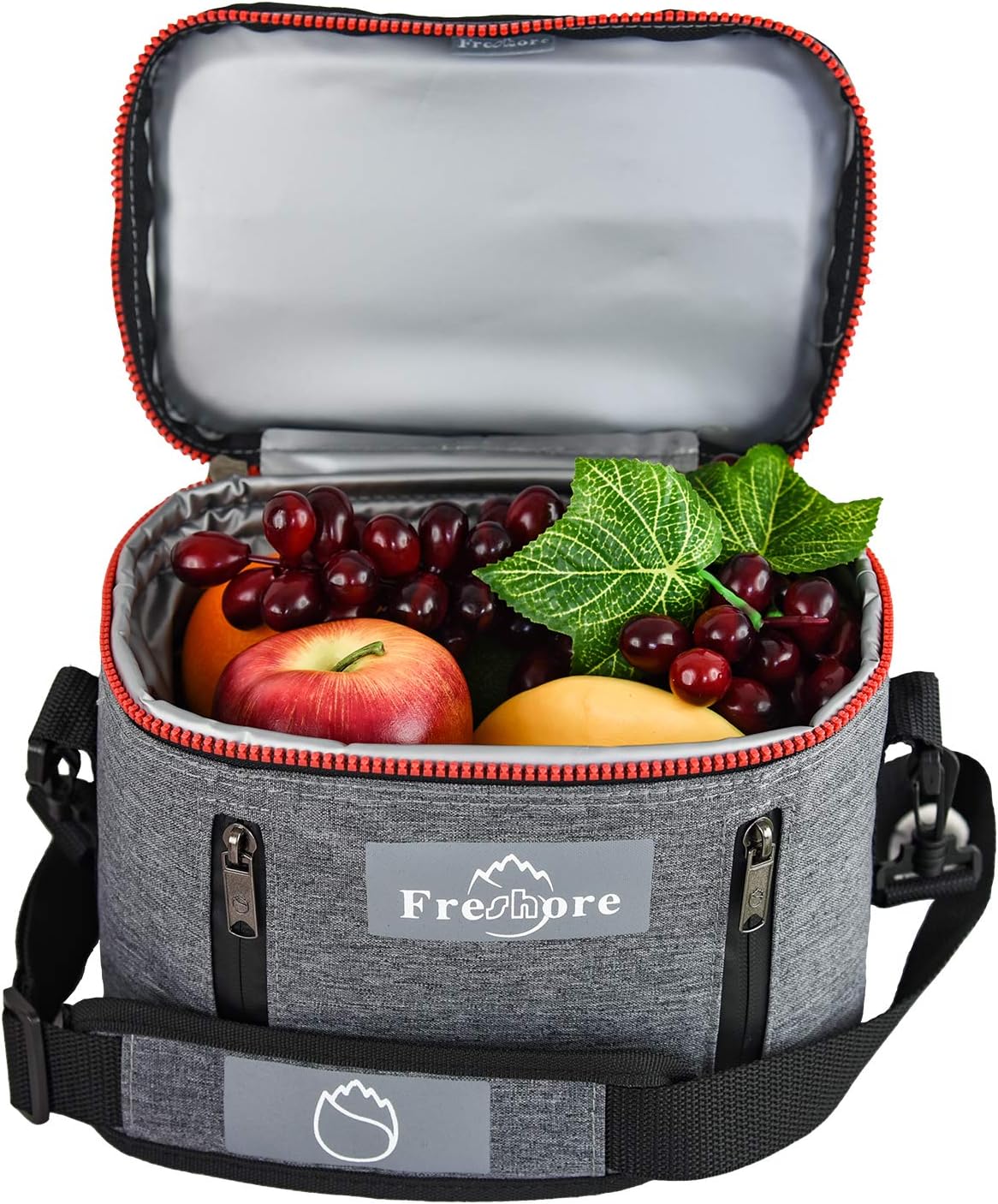FreshoreInsulated Lunch Kit Tote Slim Box Small Bags for Women/Men丨Compact Storage Meal Prep Containers Ice Pack - Crossbody with Adjustable Shoulder Strap (Dark Grey)