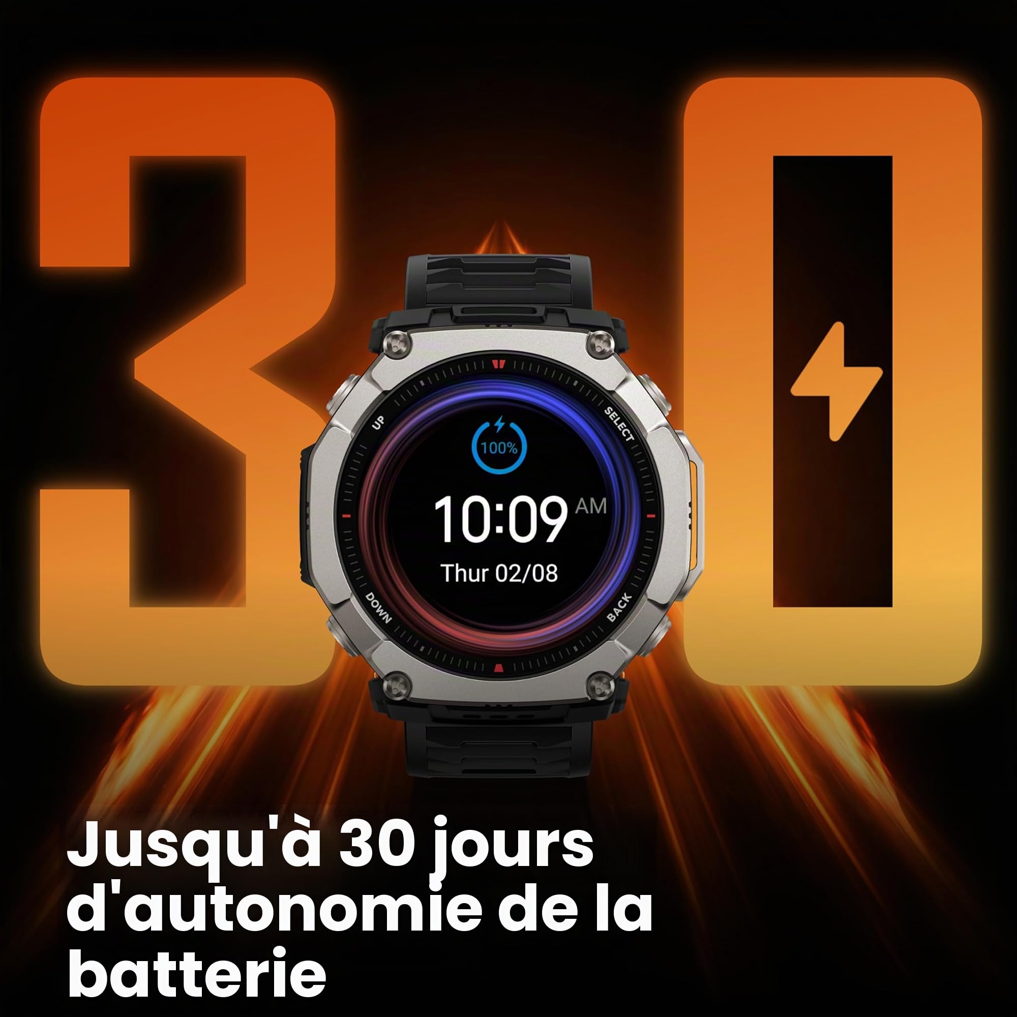 Amazfit T-Rex Ultra 2 Montre connectée d'extérieur GPS Double Bande 51 mm Ti Body, écran AMOLED Saphir de 1,5", Lampe de Poche, Batterie de 30 Jours, Cartes Hors Ligne, 10 ATM, 180+ Mode Sport pour