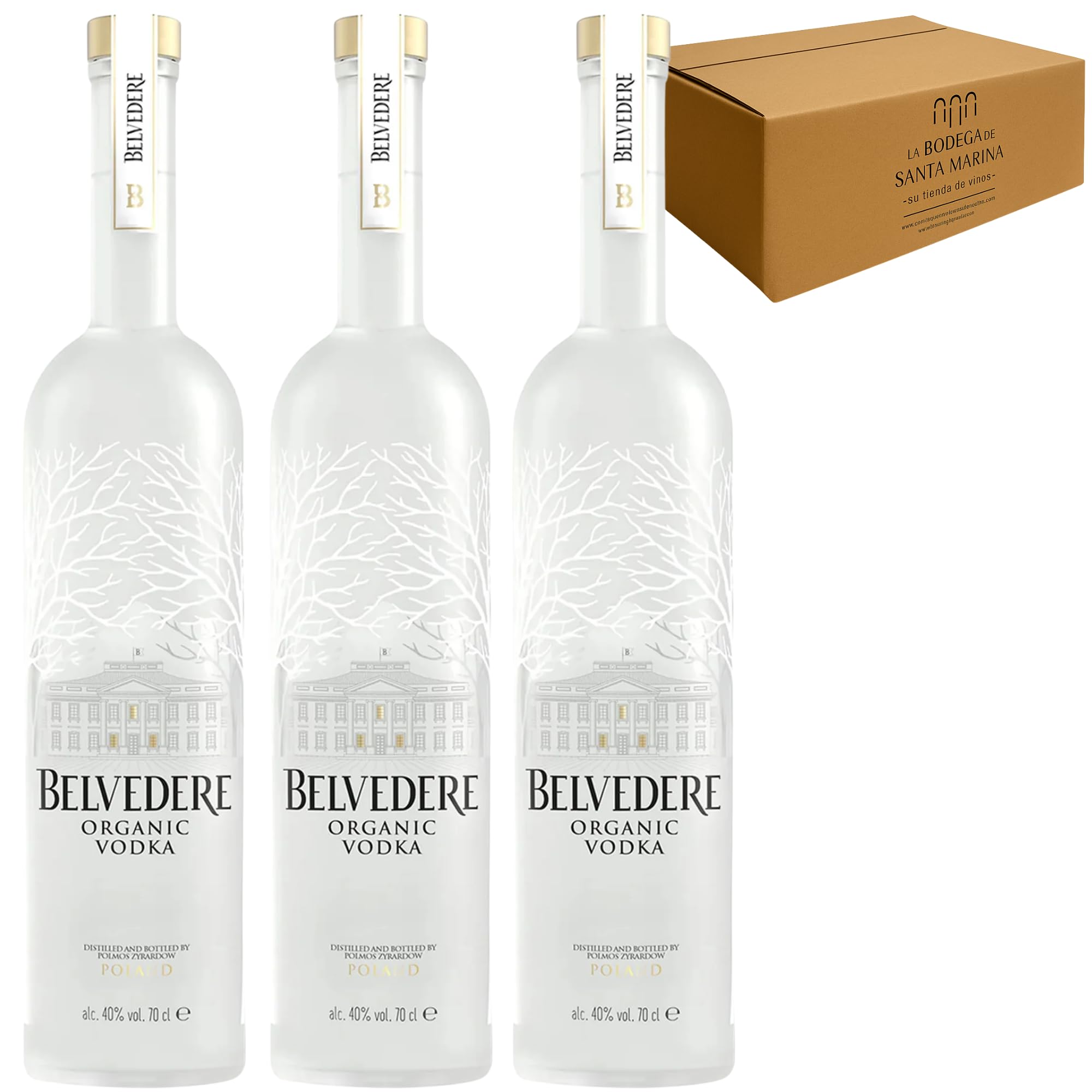Belvedere – Vodka Pure Organic | 70 cl | 40 % Vol | Centeno Dankowskie Gold Polaco | Destilado 4 Veces | Suave y Cremoso | Vainilla y Especias | Certificado Orgánico | 3 botellas 70cl