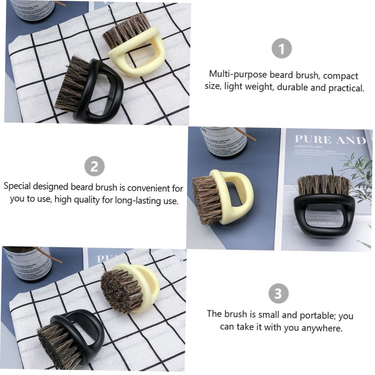 VICASKY 4PCS Male Beard Brush Durable Plastic Handle Bristle Comb for Beard Cleaning Lightweight and Compact Color present for Bearded Men