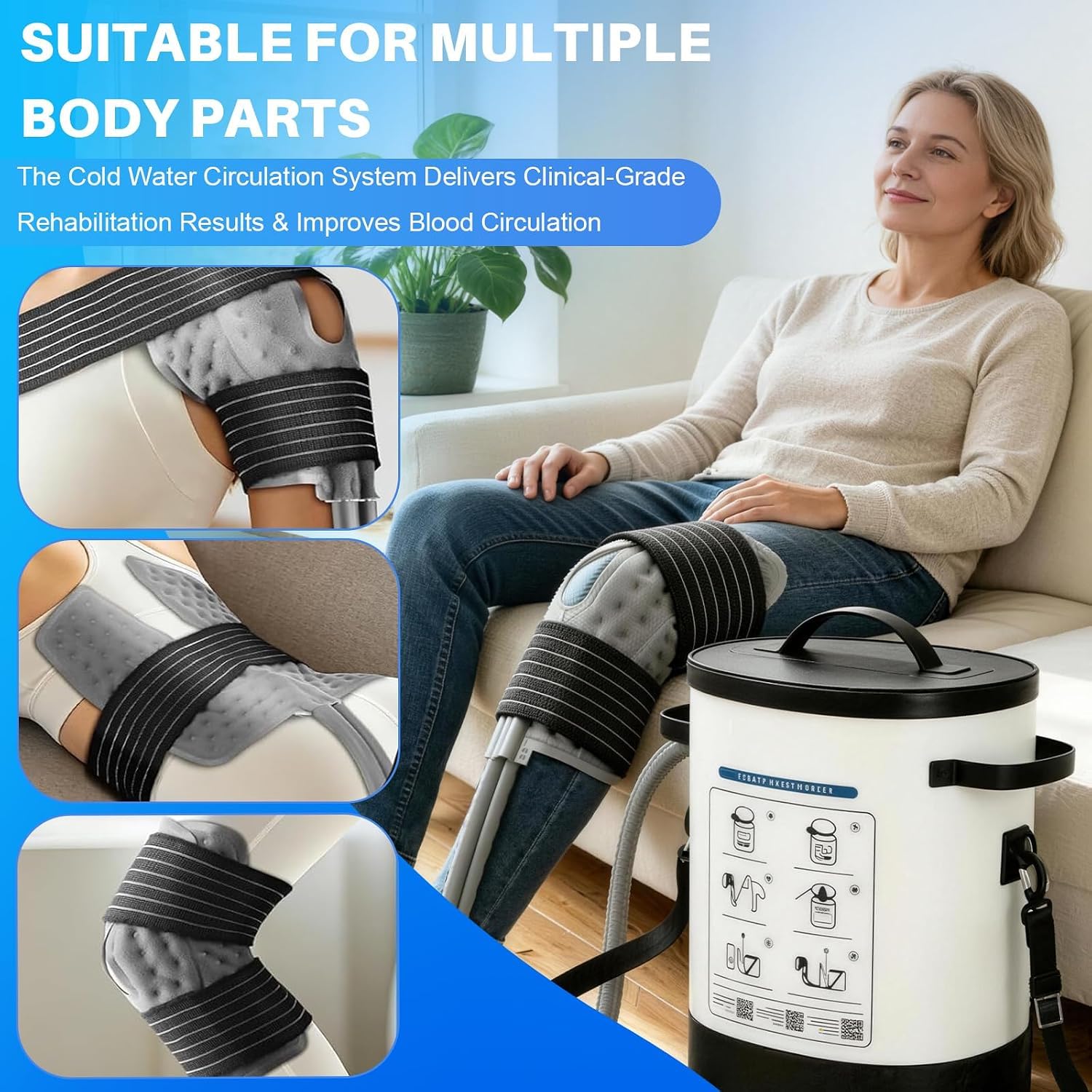 Dispositivo per Crioterapia con Timer, Macchina per il Ghiaccio Portatile Circolazione di Acqua Fredda con Fascia di Compressione, per Recupero & Riduzione del Gonfiore