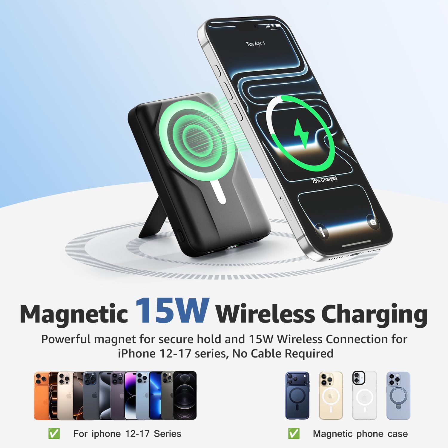 Azmuth Magnetic Wireless Power Bank 10000mAh, Compatible with