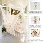WBHome Extra grand hamac chaise swing avec kit de matériel, suspension Macrame chaise en coton toile pour chambre à l'intérieur extérieur, Max. Poids 330 Lbs (Beige)