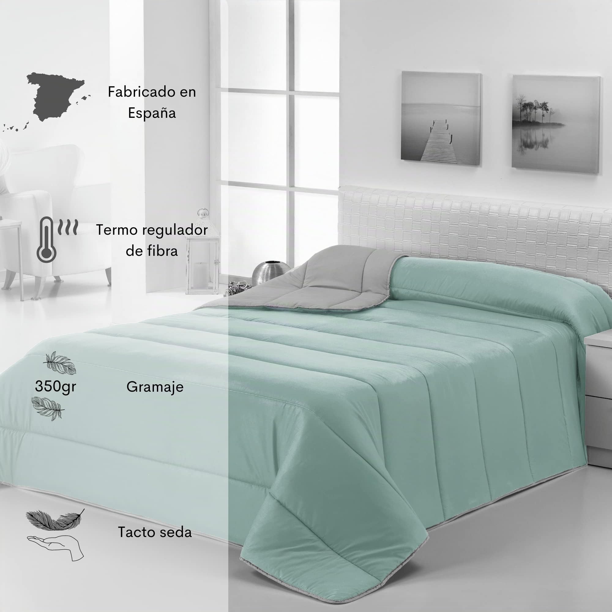 Donegal Collections - Edredón Nórdico Bicolor Reversible Cama 150/160 cm Color Aqua/Gris. Edredón de Fibra 350 g /m3, Ligero, Tacto Suave, Transpirable Otoño/Invierno