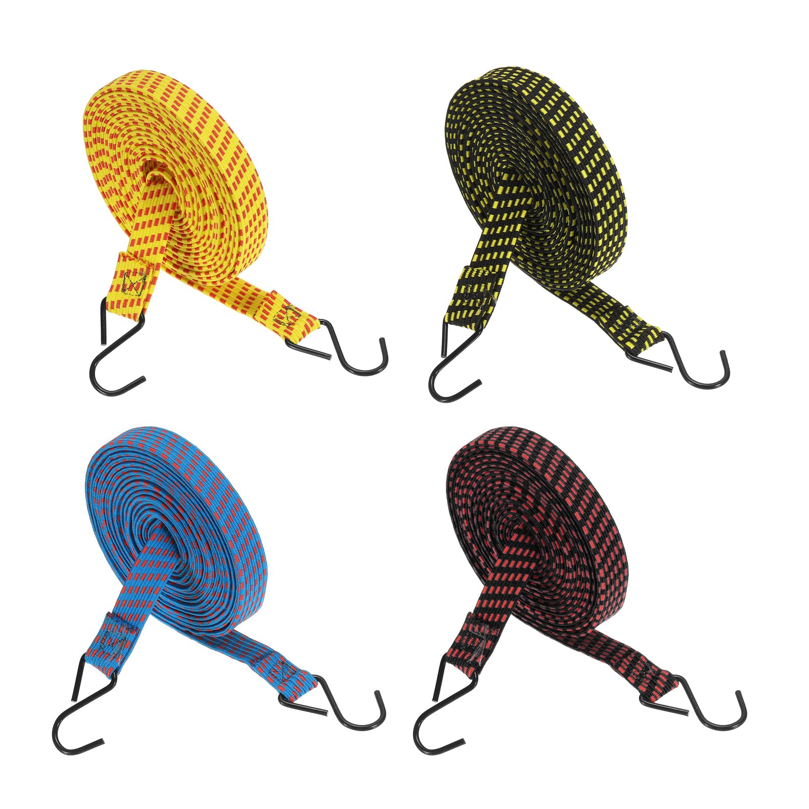 QUARKZMAN 5Pcs Cordini Elastici, 5 Metri Di Lunghezza Cordini Elastici Con Ganci 0.98" Larghezza Regolabile Cinghie Elastiche Piatte In Gomma Per Bagagli, Trasporto Merci, Campeggio,