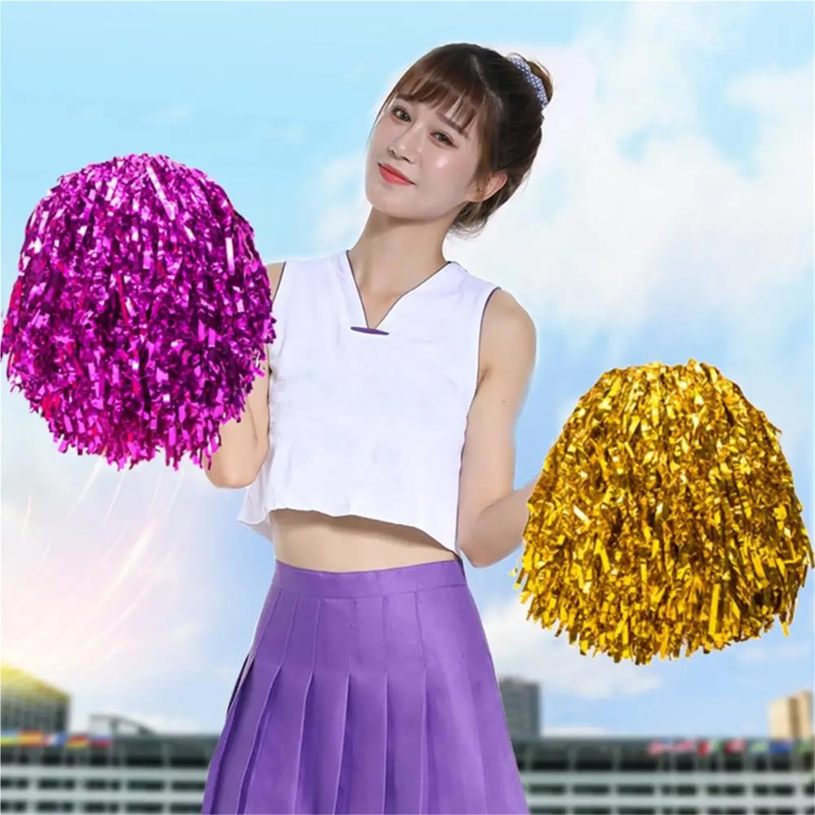 Lot de 40 pompons de pom-pom girl métalliques avec poignée antidérapante - Pompons de pom-pom girl - Pour événements sportifs, danses - Doré