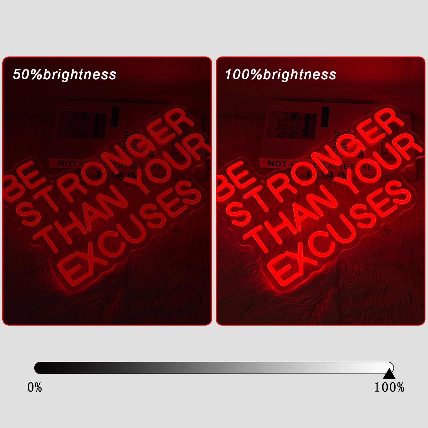 Be Stronger Than Your Excuses Insegna al neon per decorazione da parete Palestra Insegna luminosa al neon Lettera rossa Luce al neon dimmerabile LED per palestra Sala fitness Club Gamer Room