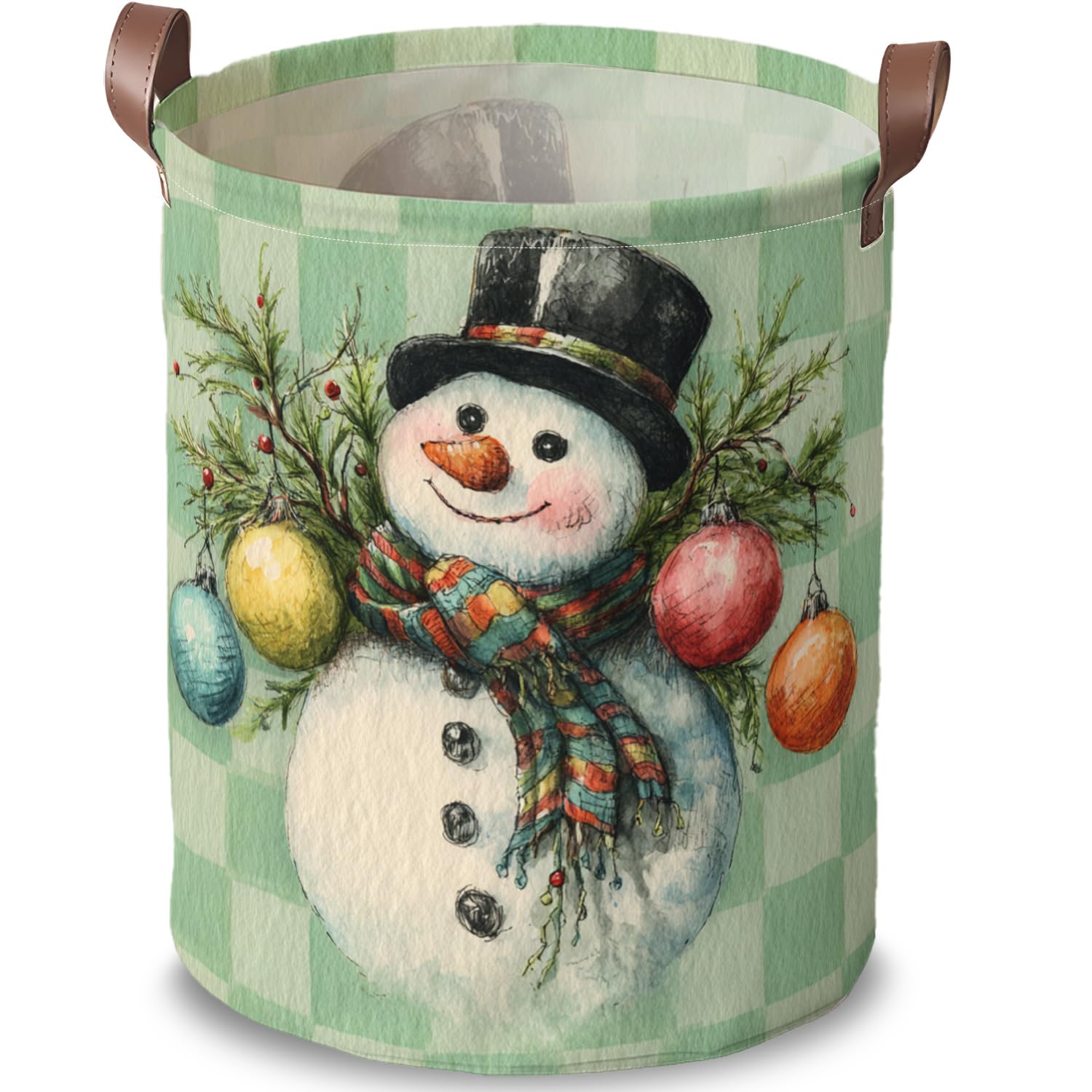 Watercolor Snowman Laundry Basket, Christmas Hamper, 15.75x19.7in
