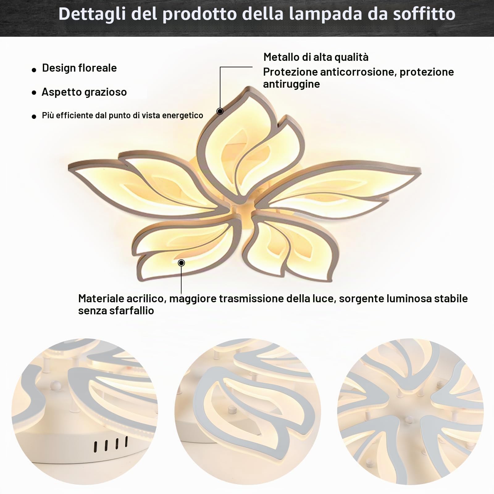 Yuanfenghua Lampadario camera da letto, 40W plafoniera Led soffitto, lampada da soggiorno con telecomando (70 X 6,5 cm)
