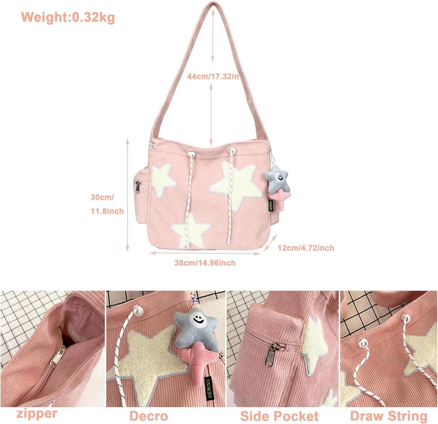 Makukke Y2K Corduroy Shoulder Bag Women, Cute Tote Bag Large Crossbody Bag for Office Work Travel Shopping - Image 5