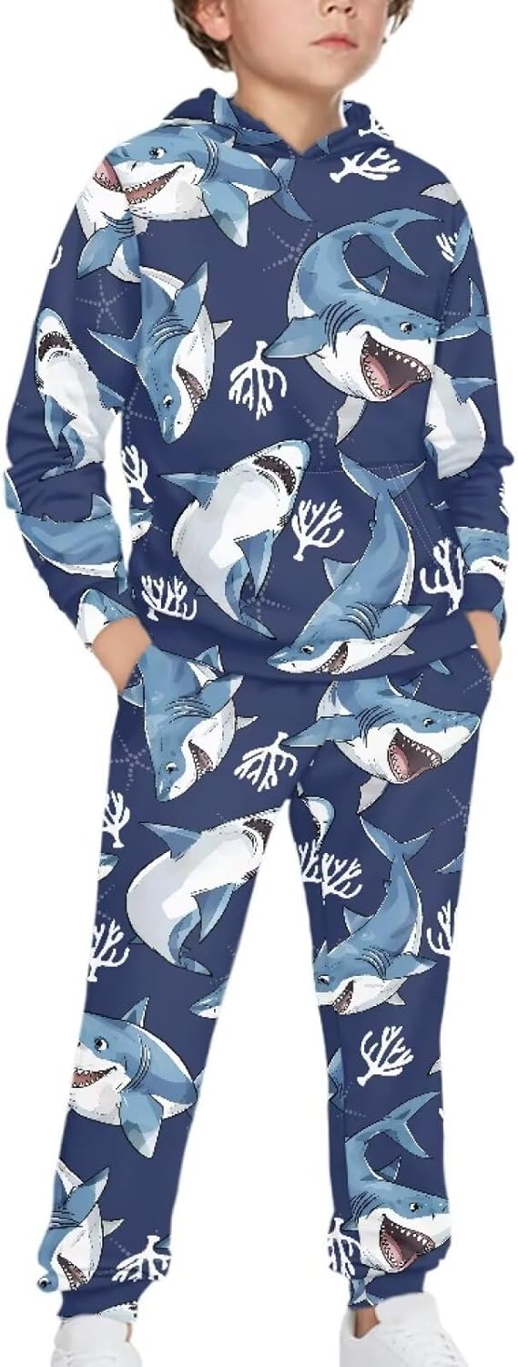 Boys Clothes Long Sleeve Hoodie Sweatshirt and Sweatpants 2Pcs Fall Winter Outfits for 2-12 Years