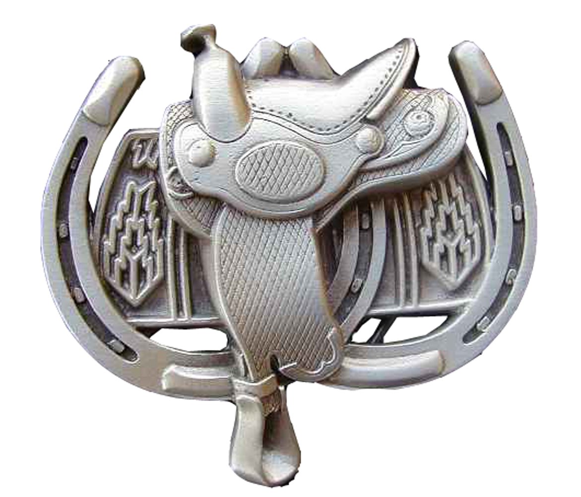 Saddle With Horse Shoes Novelty Belt Buckle