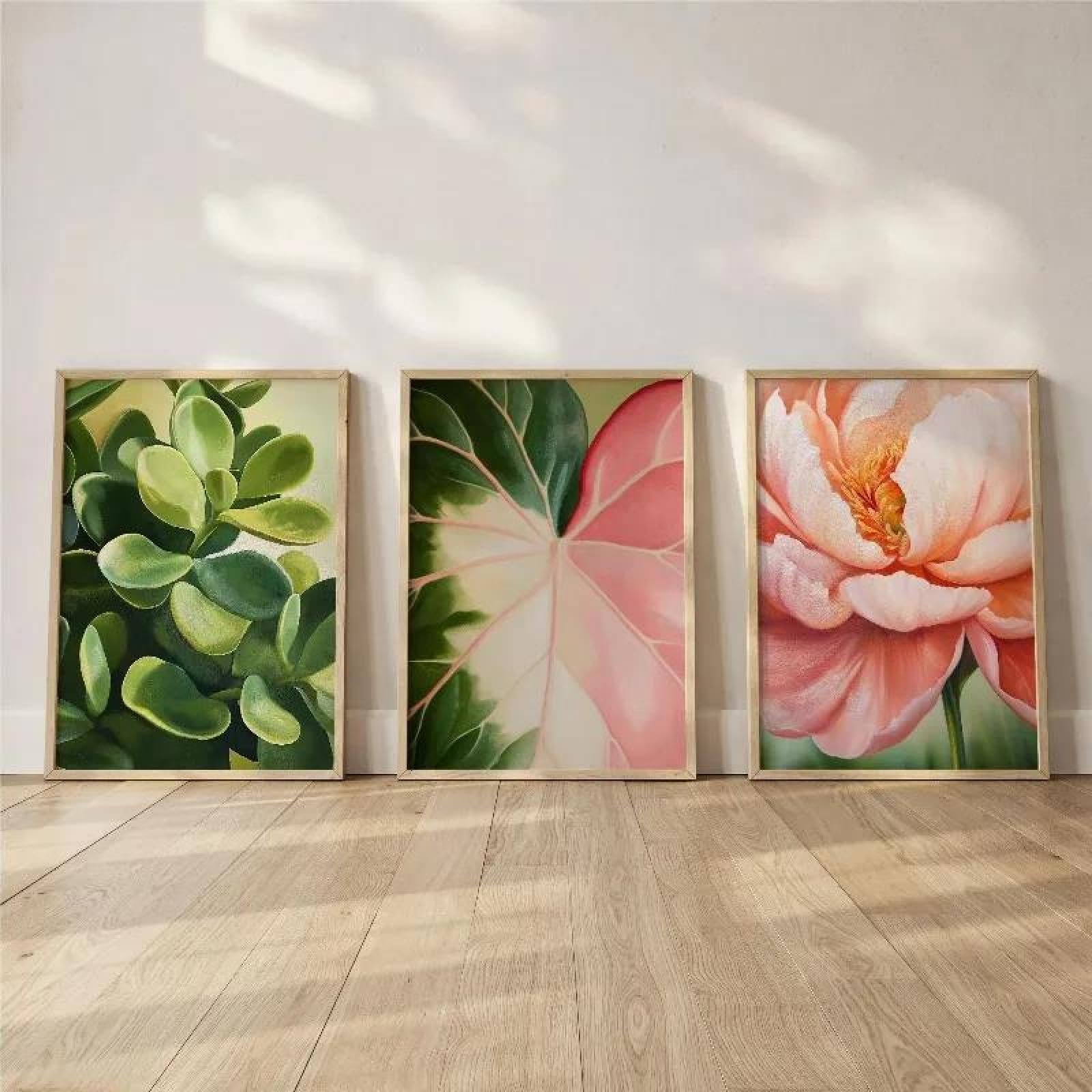 Baibexing Abstract Botanical Succulent Peony Poster Prints Canvas Painting Wall Art–Vibrant Floral Printing For Fresh Home Decor 50X70Cmx3Pcs Unframed