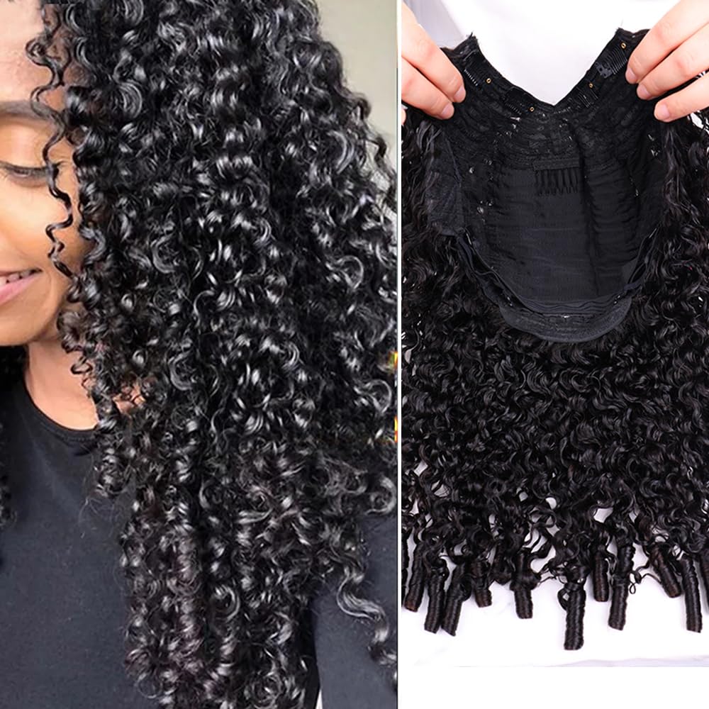 V Part Wig Human Hair Burmese Curly Glueless with Drawstring 180% Density 22inch True Scalp V Part 180% Density Burmese Curly Finger Coil  main image 4