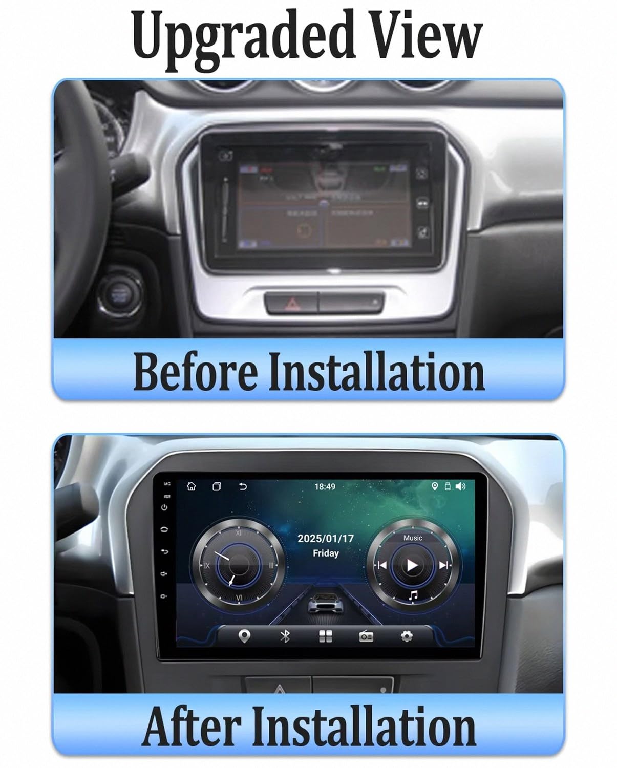 Car Stereo Carplay Radio de Coche para Suzuki Vitara 2017-2020 Soporta Bluetooth, Control Volante, USB, WiFi, 4G, Mirror-Link, GPS Navegador/Radio FM, 8 Nuclear 4G+64G