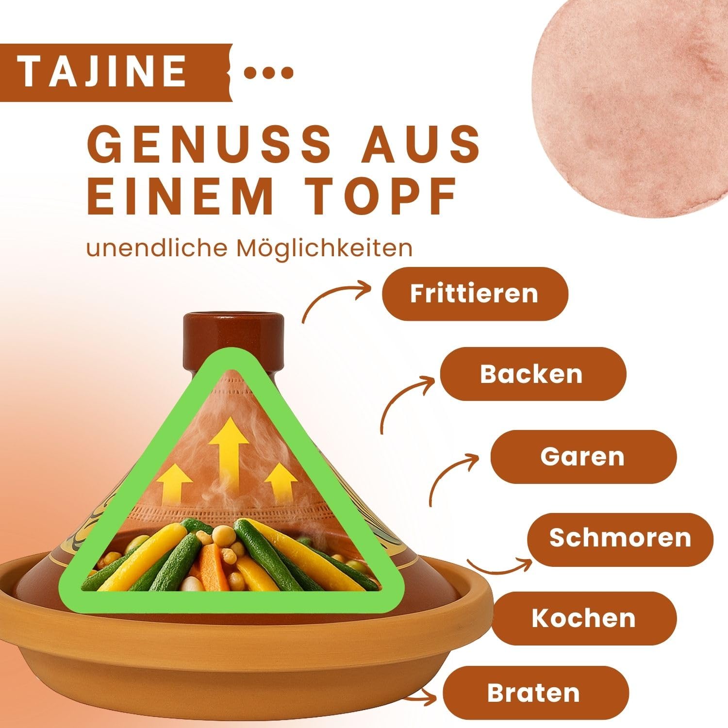 Tajine marocain pour la cuisson | Cocotte émaillée Chaouen Ø 30 cm pour 4 à 5 personnes | Avec recette et manuel d'utilisation (français non garanti) | Pot en terre cuite original fabriqué à la main