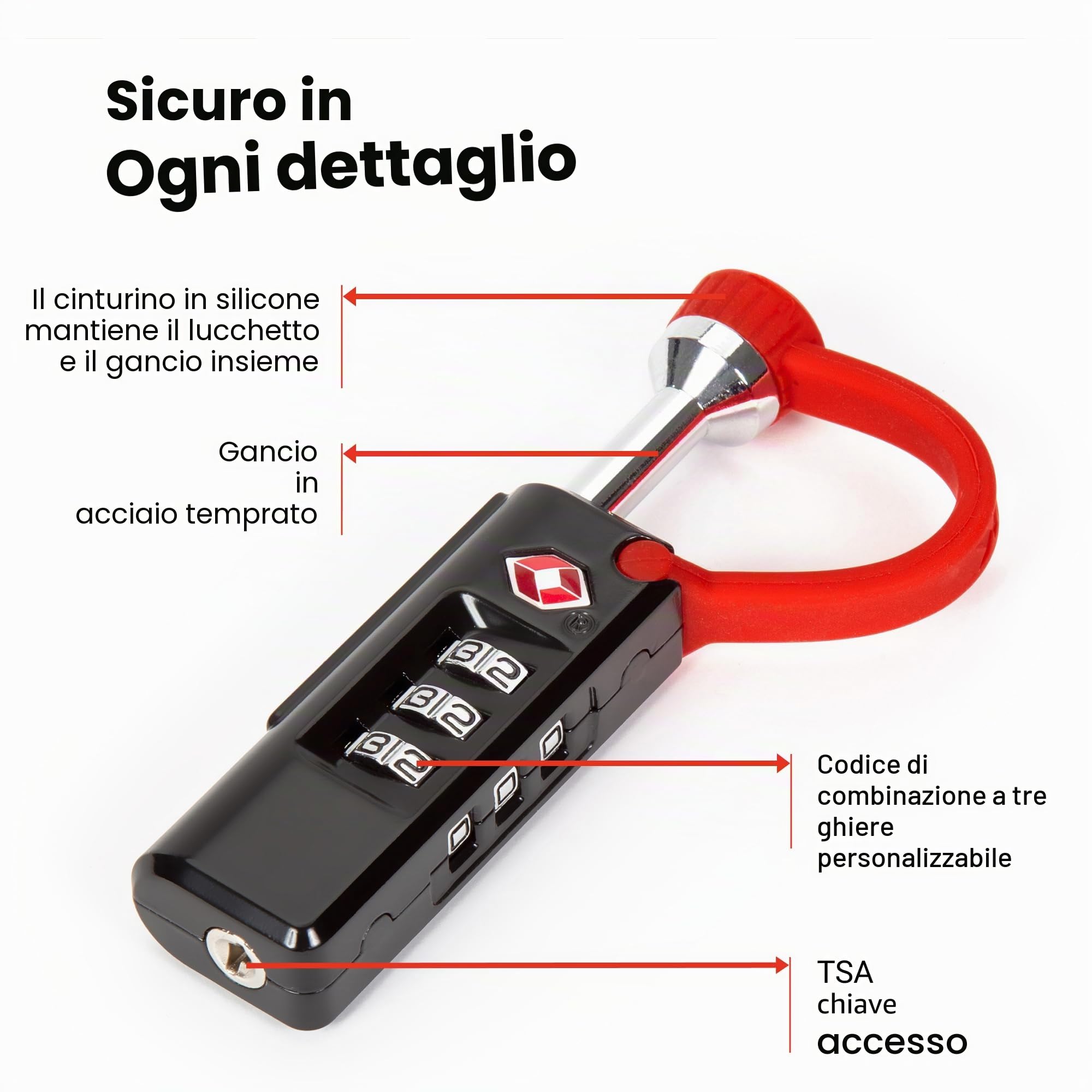 NANUK Lucchetto approvato TSA - Lucchetto da viaggio resistente e sicuro con arco in acciaio, ultra resistente ai tagli e inossidabile (Lucchetto TSA (confezione da 2))