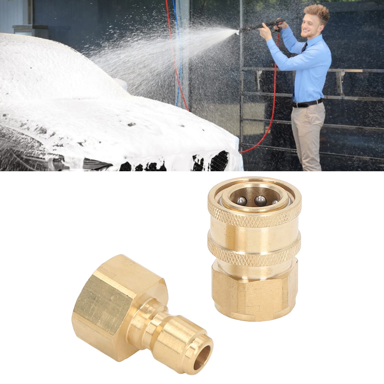 Cocoarm Raccordi Rapidi per Idropulitrice da 5000 PSI Rondella in Ottone e Acciaio Inossidabile Raccordi a Connessione Rapida Adattatore per Tubo Maschio Femmina per Pompa per Tubi Pistola a Spruzzo