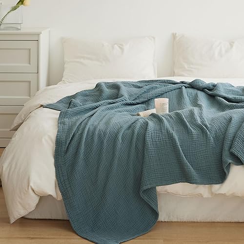 Miniatura 9 de ENJOYBRIDAL Funda universal suave color azul cian, funda para sofá modular de granja bohemia con borlas, manta de futón de algodón lavado de 4