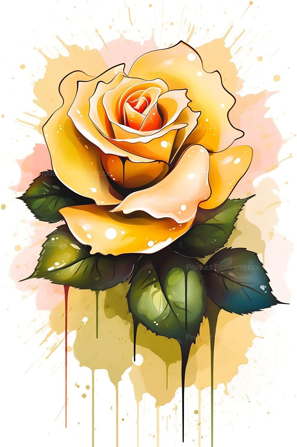 ymkcxx 5D Diamond Art for Adults Kids,Beautiful Yellow Rose Flower Diamond Painting Kits DIY Full Drill Gem Painting Kit Diamond Dots for Home Wall Decor Gifts (20x24 inch)