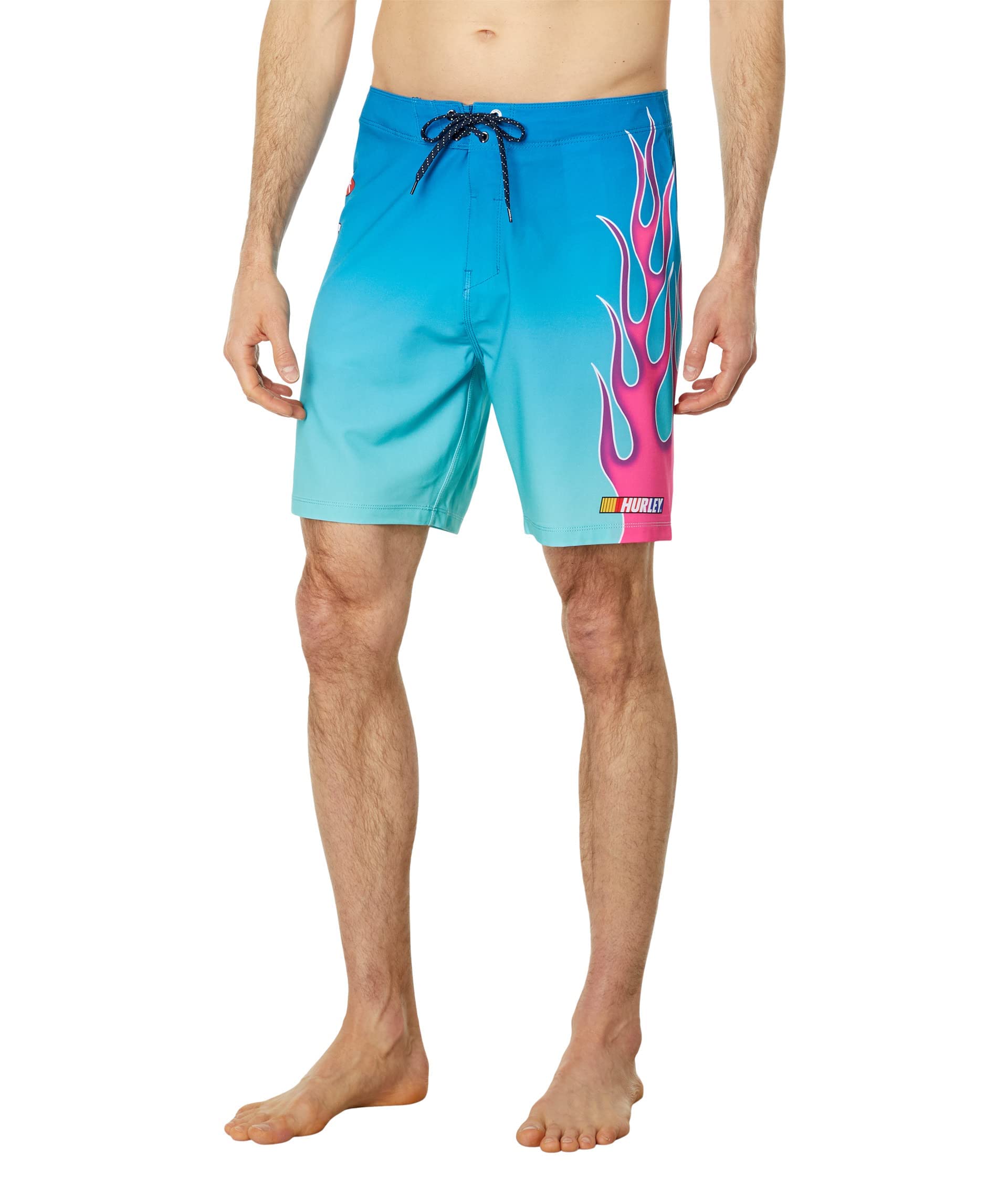 Hurley babylegs Division Men's Phntm-eco Nascar Flames 18' Swimsuit, Arctic Neon, 38