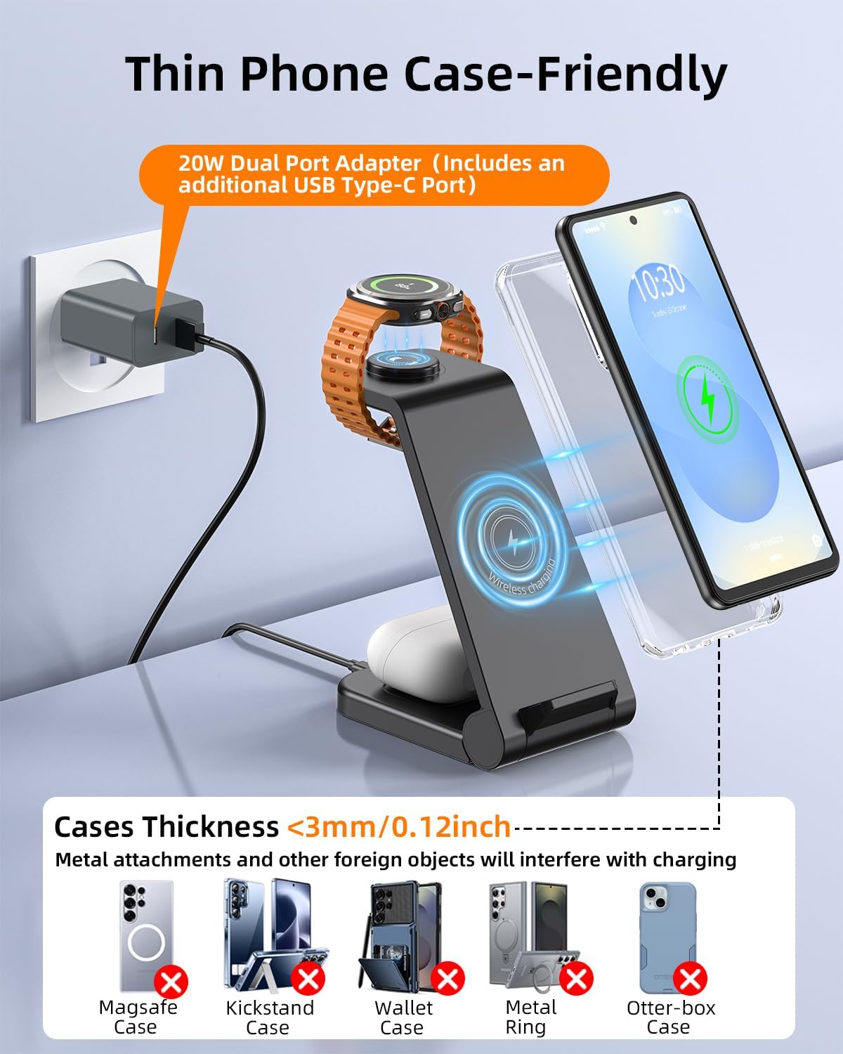 Wireless Charger for Samsung, 3 in 1 Wireless Charging Station for Samsung Galaxy Watch 8 7 6 5 4 3 Pro Classic Galaxy Buds 3/2 Pro,Charger for Samsung Galaxy S25 Ultra/S25/S24/S23/S22/S21/Note20