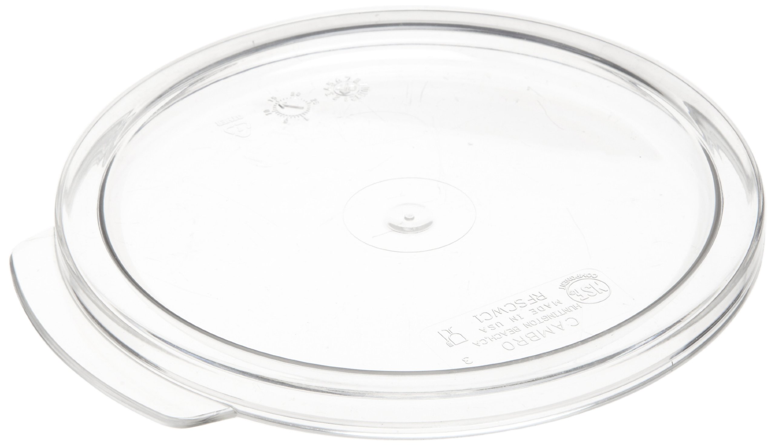 Camwear Clear Polycarbonate Round Lid for 1 qt Capacity Food Storage Container by Cambro – 3/8 in (H) x 5 5/8 in (W) x 5 1/4 in (Depth), Polycarbonate, Clear, Model RFSCWC1