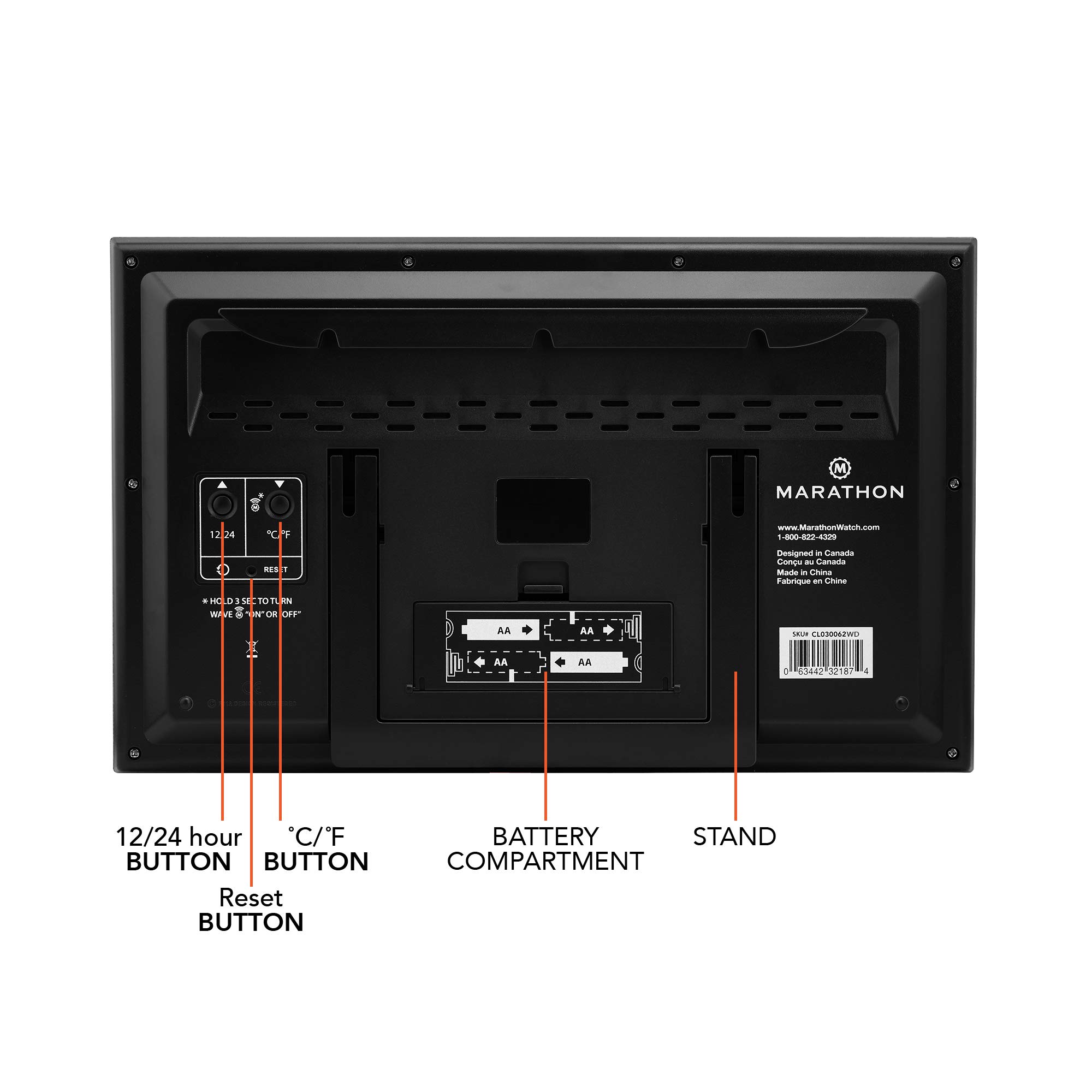 MARATHON Slim Jumbo Atomic Wall Clock with Indoor Temperature