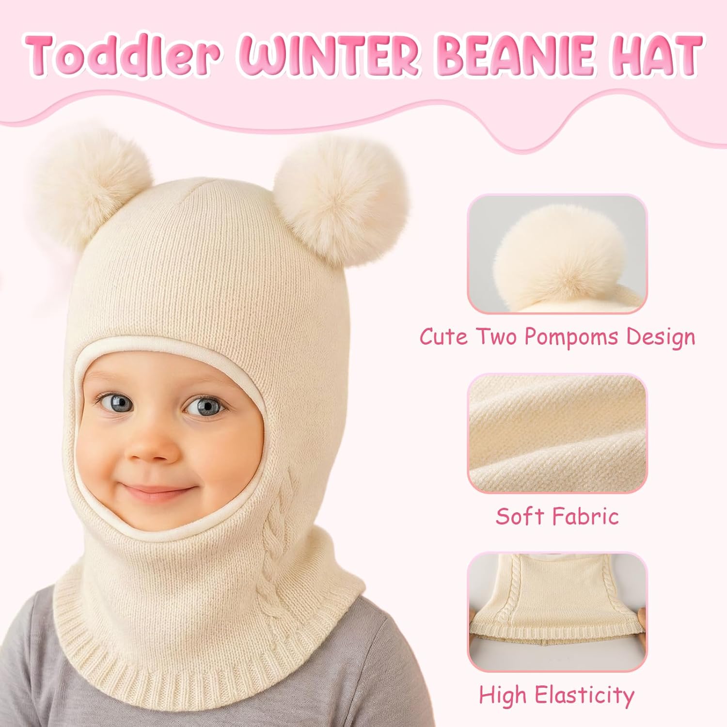 HONGTEYA Toddler Winter Hat Scarf Glove Set, Unisex Baby Kids Velvet Lined Knitted Hat with Neck Warmer for Cold Weather - Image 3