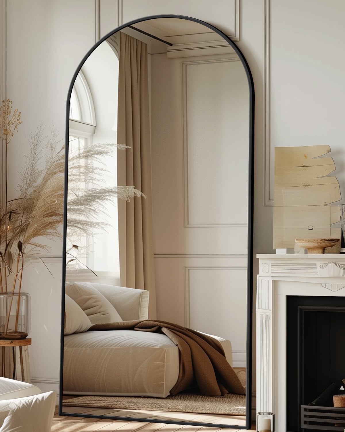 Antok Full Length Mirror, 71"x32" Floor Mirror with Stand, Hanging Mounted Mirrors for Bedroom, Living Room, Cloakroom, Dining Room, Black, Arched