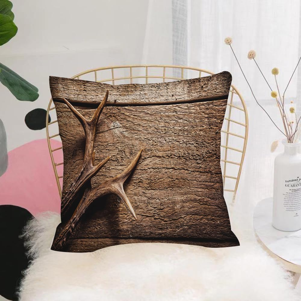 HYOSXW Cushion Cover,Throw Pillow Case Home Decorative for Living Room Bedroom Sofa Chair 16X16 Inch,High Angle View of Deer Antlers Against Rustic Wooden Background with Copy Spac,Pillowcase 40X40cm