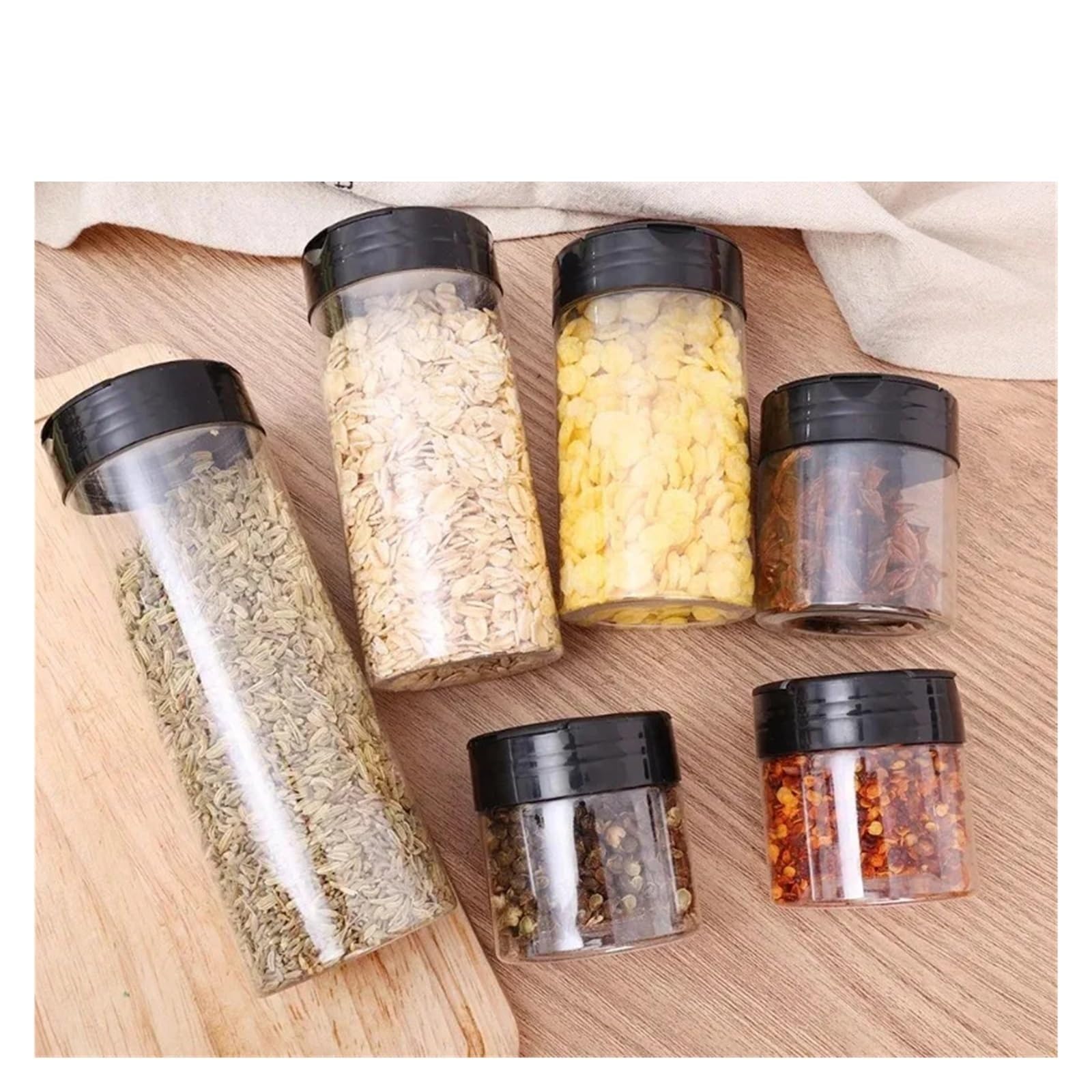 Barattoli spezie trasparenti, bottiglie in plastica con coperchi spargitori | 100ml 120ml 200ml 250ml 300ml, diametro 5.5cm per polvere da condimento(250ML,E)
