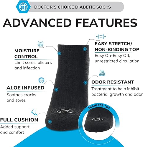 Miniatura 2 de Doctor's Choice Calcetines para diabéticos y neuropatía para hombre, talla L 10-13, XL 12-15, 2 pares